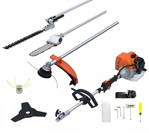 jhonsorr germany design Decespugliatore a Benzina 4 in 1 Multifunzione con Motosega, Tagliasiepi, Tagliabordi + Testina in Acciaio 52cc a Scoppio troncarami Uso Professionale e Domestico