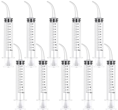 Dacitiery 10 Pcs 12ml Dental Irrigation Syringe with Curved Tip | Disposable Oral Irrigator Syringe Feeding Injection Tool for Dental Cleaning Care