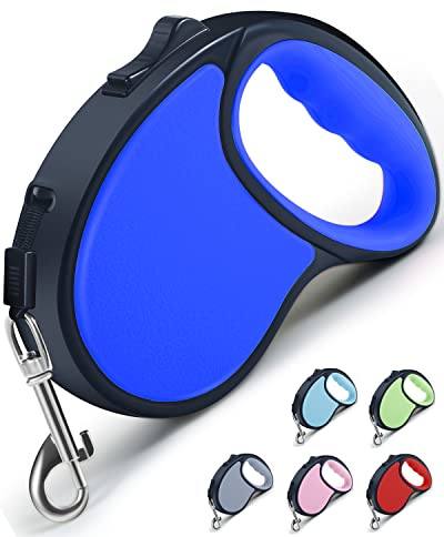 ANCOOLE 5M/16FT Retractable Dog Lead for Small Medium Dogs, Navy Blue | Smooth&Durable Nylon Tape, 360°Tangle-Free, Anti-Slip Handle, One-Handed Brake, Easy to Use, Exquisite Packaging Box
