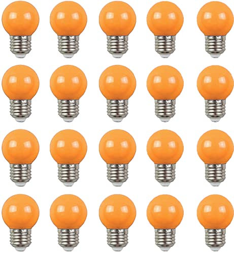 Aiwerttes E27 Orange Golf Light LED Small Edison Screw Color Glühbirne 2W, Energiesparlampe entspricht 20W Glühlampe, geeignet für Terrassenparty-Glühbirne, 20 Packungen