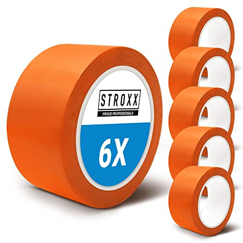 STROXX – 6x Putz- und Maler Abklebeband 50mm x 33m – Abdeckband orange für Malerarbeiten & Renovierungen – Malerkrepp zum Streichen & Lackieren – wasserfest & rückstandslos entfernbar