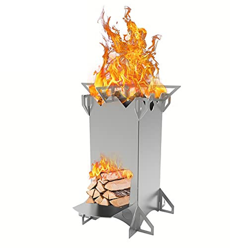 DUTIL Campingkocher, Leichter tragbarer Holzofen, zusammenklappbarer Raketenofen aus Edelstahl, Mini-Mult-Fuel-Campingkocher, für Outdoor-Wanderungen, Rucksackreisen, Reisen, Picknick
