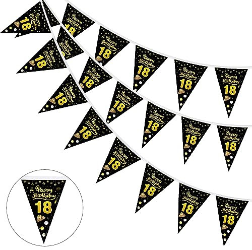 GoldRock 18. Geburtstag Deko Banner für Junge und Mädchen - Geburtstagsgirlande aus Stoff, Dekoration Wimpelkette zum 18ter Geburtstag