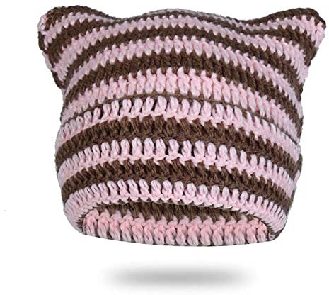 LEJAHAO Y2K Cat Beanie Mütze Damen Winter Hat Women Katzenmütze Katzenohren Damenmützen Modern Warme Thermo Winddichte Strickmütze Schöne Lustige Wintermützen Haube Frauen Mädchen Skimütze (Pink)