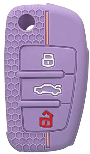 AUTOZOCO Funda Silicona Mando Llave del Coche 3 Botones Compatible con Audi (Purpura)