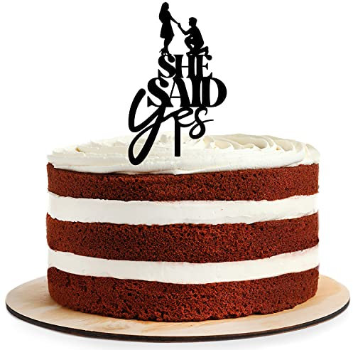 Cake Topper aus Acryl zur Hochzeit | Verlobung | She said yes |Kuchendeko Tortenstecker | schwarz | Kuchendekoration und Tortenschmuck | Hochzeitsgeschenk |100% Made in Germany