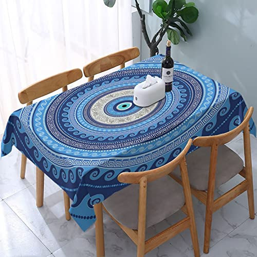 Rechteckige Party Tischdecken Griechisch Mati Mataki Böses Türkisches Auge Wachstuchtischdecke Wetterfeste Wachstischdecke Pflegeleicht Garten Tischdecke Für Jubiläum Garten Outdoor,137X183cm
