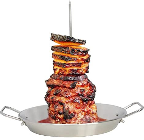 Stainless Steel Vertical Skewer for Grilling Vertical Skewer for Grill Brazilian Vertical Spit Stand BBQ Plate Pan Stainless Steel Barbecue Grilling Accessory with 3 Removable Spikes