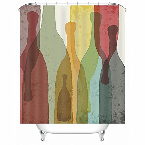 Whoiy Duschrollo Grau, Duschvorhang Ecke 165X200cm Polyester Badegardinen Weinflaschen Waschbar Wasserdicht
