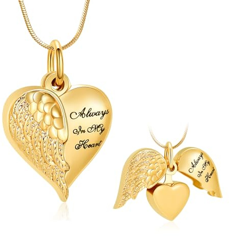 Minicremation Collier urne en forme de cœur pour cendres - Bijou funéraire pour homme et femme - Souvenir - Bijoux commémoratifs pour cendres Always in my Mind Forever in my Heart