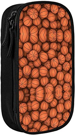 YTORA Federmäppchen mit Basketball-Design, große Kapazität, Stifttasche, langlebig, 3 Fächer, Orange, Schwarz , Einheitsgröße, Taschen-Organizer