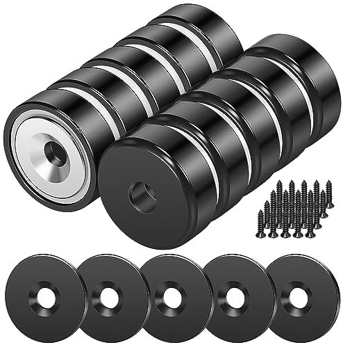Wukong 10 Stück 20 x 7 mm Schwarzer Neodym Magnete Extra Stark 10 Kg Kraft mit Loch und Kapsel, Senkkopf-Topfmagnet mit Schrauben für Whiteboard Kühlschrank Küchenarbeitsplatz
