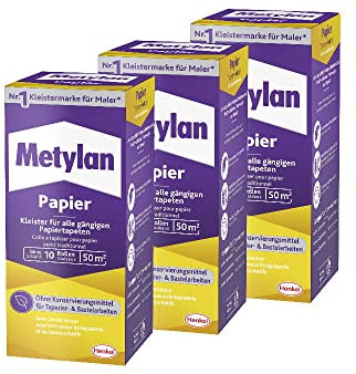 Metylan Papier, starker Tapetenkleister für leichte, normale und schwere Papiertapete, Kleister zum Tapezieren und Basteln ohne Konservierungsmittel, 3x125g