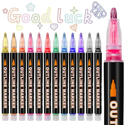Gelanty Outline Markers, 12 Farben Glitzerstifte, Zeichenstifte für Weihnachtsmalerei, Metallic Stifte für Scrapbook, Teenage Girls Gifts, Kunst und Handwerk