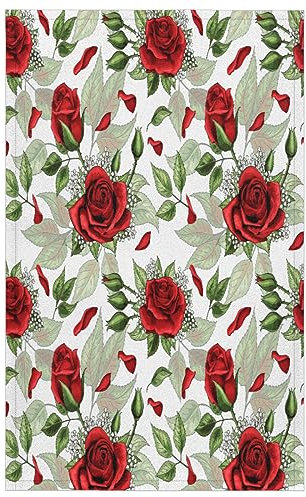 Rote Rose Blumensträuße Küchentücher 1 Stück Rose Blätter Küchenhandtuch Weich Saugfähig Trocknen Geschirrtuch für Zuhause Küche Catering Restaurant 45x72cm