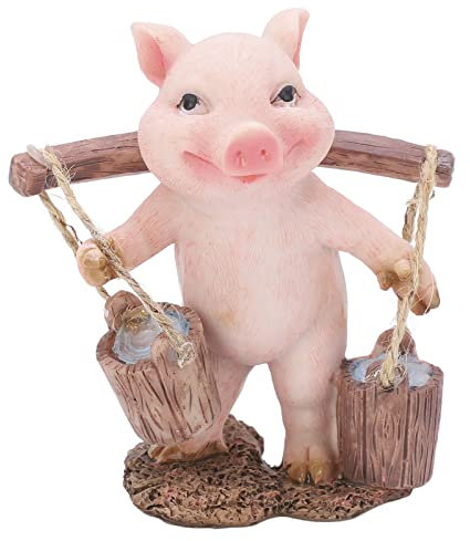 Sempoda Tierornament, Wassertragendes Schwein Im Landhausstil, Kunstharzmaterial, Niedliches Design, Mini-Schwein, das Wasser Trägt, Statue, Figur, Ornament für die Blumentopf-Bücherregal-Sammlung