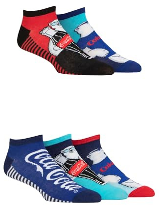 Coca-Cola Herren Eisbär Socken - Offiziell lizensiert Neuheit Weihnachten Schuheinlage Kurz Trainer Socken 5 Paar Multipack Spaß Xmas Geschenk oder Strumpffüller Größe 39-45