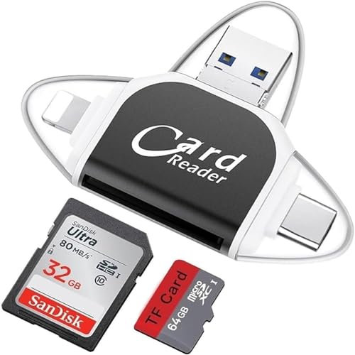 Lecteur de Carte SD TF Universel multiport 4 en 1, Adaptateur multiport Hub USB C, Lecteur de Carte mémoire TF Multifonctionnel, Plug and Play (Color : Black)