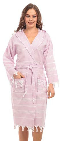 Heré Mood Bathrobe Hammam Towel, Sauna Towel for Women for Ultimate Luxury, with Belt and Hood - Long Shape Women, purple, M