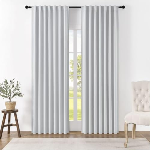 Joydeco Schlaufen Verdeckten Vorhänge 2er Set,H 260 x B 140 Grauweiß Verdunkelung Blickdicht Lang Vorhang lärmschutz Stangendurchzug Gardinen Blackout Curtains Schlafzimmer Wohnzimmer