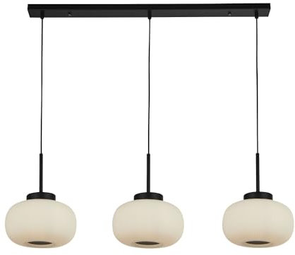 Licht-Erlebnisse Pendelleuchte Esstisch 3-flammig B: 104 cm H: max. 1,3 m verstellbar E27 Schwarz Weiß Glas Metall Retro RAMIREZ Hängeleuchte Wohnzimmer Esszimmer