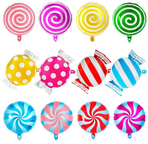 Luftballons SüßIgkeiten, 12 Stück Lutscher Folienballon Ballons Candy, Bunte Luftballon Bonbon, Candy Folienballons Geburtstags Deko, Luftballons Bunt für Kindergeburtstagsfeier
