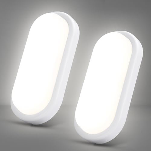 Letlit LED Kellerlampe 2 Stück, 18W 1800LM Ovalleuchte Deckenleuchte Wandlampe, IP54 Wasserdicht Feuchtraumleuchte, Neutralweiß 4000K Deckenlampe für Badzimmer Garten Garage Flur Keller Werkstatt