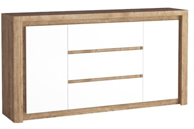 Lomadox Sideboard modern in Eiche mit weiß