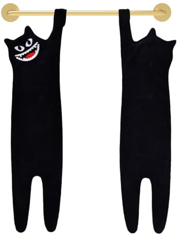 POSHGRAND Lustige Handtücher für Badezimmer und Küche, saugfähig, niedlich, hängende Waschlappen, Gesichtstücher, verrückte Katze, gruselige Katze, böse Emoji, Geburtstagsgeschenk für Kinder (Alva)