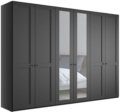 WIEMANN Drehtürenschrank mit 2 Spiegeltüren mittig, Landhausstil Kleiderschrank 300cm breit, Graphit Dekor, Höhe 216cm, Marlow