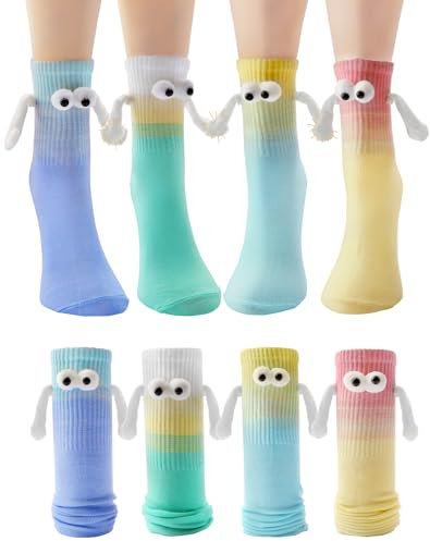 Yawlsow 4 Paar Lustige Magnetische Socken Händchen Halten Geschenke Beste Freundin 3D Puppe Socken Hände Partner Geschenk Coole Witzige PäRchen magnetsocken für Freundin Freund Familie