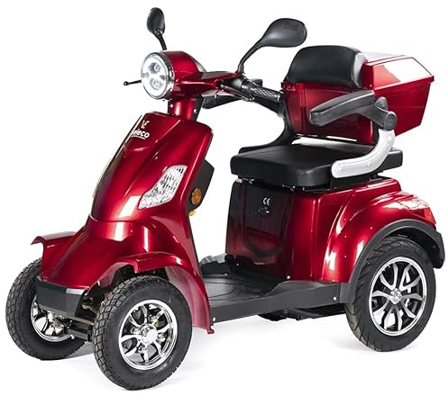 VELECO Faster - 4 Wheeled Personal E-Mobility Device - Fully Assembled and Ready to use - Safe and Stable - Alarm - Spacious Storage & Cupholder (Red)