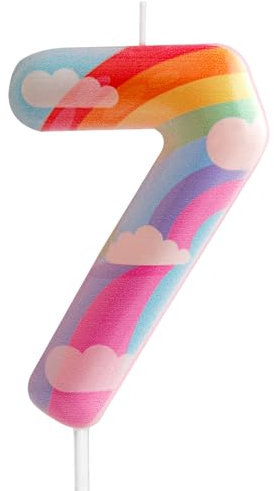 7th Birthday Candles Number 7 Pink Rainbow Birthday Party Cloud Rainbow Theme Adorable Design for Baby Girl Boy Birthday Cake Topper, Graduation Celebration Anniversary Wedding Decorations