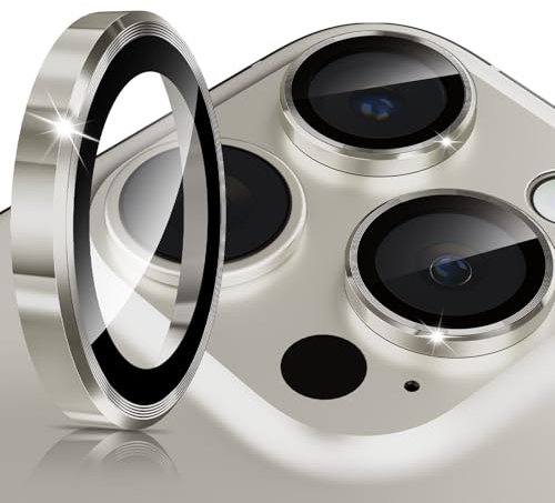 imluckies Protector de Lente de Cámara para iPhone 16 Pro - iPhone 16 Pro Max, AR+AF Cristal Templado, Metal 9H Anti-Rayaduras, HD Cámara Accesorios Apto para Fundas - Titanio Natural