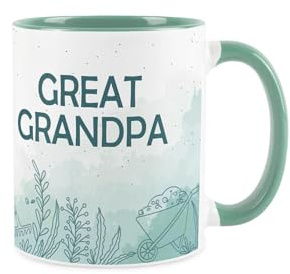 Purely Home Great Grandpa Garden Meadow Mug - Gardening Gifts for Him - Turquoise & White Tea/Coffee Hot Drinks Ceramic Cup Present