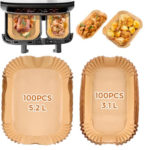 FTUREERA 200 Stück Backpapier für Heißluftfritteuse Kompatibel mit Philips 3000-Serie 6L/3L, 5000-Serie 6L/3L, Tefal Easy Fry EY901810 EY905D 5,2L/3,1L, Airfryer Backpapier für Cecotec 5,5L/3,5L