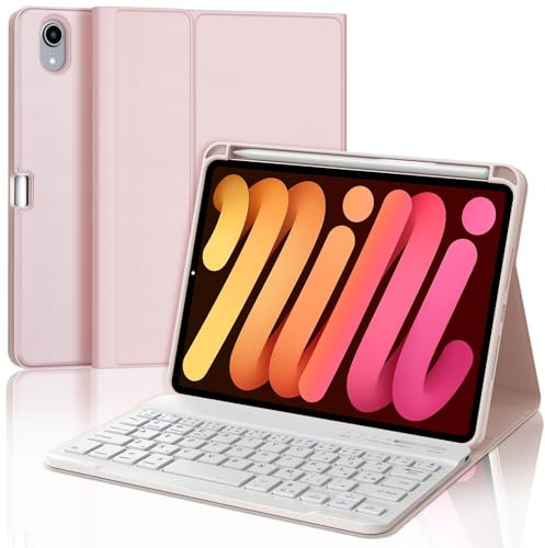 IVEOPPE Tastiera iPad Mini 7 2024/6 2021, Cover Custodia Tastiera Italiano Bluetooth per iPad Mini A17 Pro 2024/6 2021 8.3 con Portapenne, Rosa