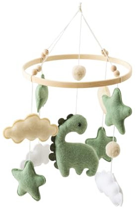Baby Windspiele, Mobile Baby Windspiele Dinosaurier mit Wolken, Holz Hängende Baby Windspiel, Kinderzimmer Deko, Geschenk für Baby Mädchen oder Jungen