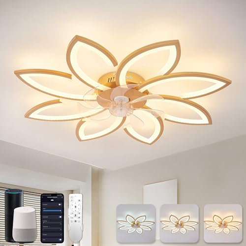 Modern Smart Ceiling Fan with Lights WiFi Enabled Reversible 6 Speeds Timer Voice Control Compatible with Alexa and Google Assistant Ideal for Bedroom