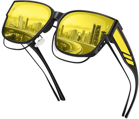 konqkin Nachtsichtbrille-Damen-Herren-Nachtfahrbrille-Nachtbrille-Zum-Autofahren-Sonnenbrillen-Polarisiert-Night Vision Goggles-Sonnenbrille-Autofahrerbrille Nacht,2a