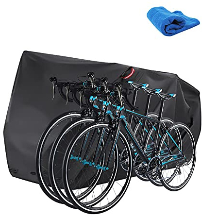 Fahrradabdeckung-Für 3 Fahrräder, 210 x 112 x 112 cm- Wasserdicht Fahrradabdeckung 210d Oxford,Fahrrad Schutzhülle Abdeckplane,Schutz vor Staub,regenfest,Schneeschutz,Winddicht,Anti UV (Schwarz)