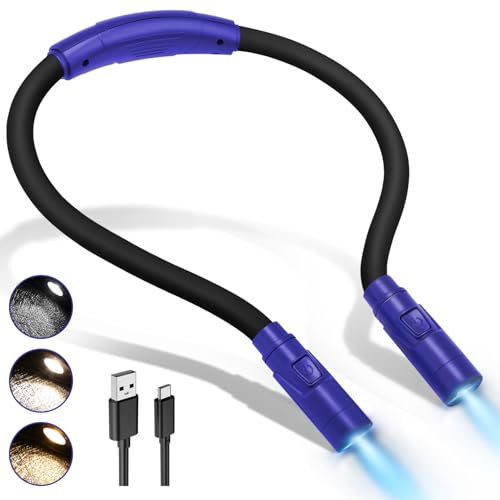 LUXJET Leselampe Hals für Häkeln und Lesen Buchlampe Aufladbar für Stricken und Reparieren, Augenschutz Leselicht mit 3 Farben und Stufenlos Dimmbar