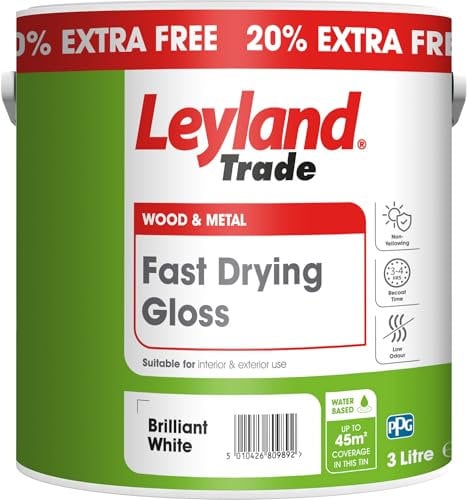 Leyland Trade – Wood & Metal - Fast Drying Gloss - Brilliant White – 20% Extra - 3L