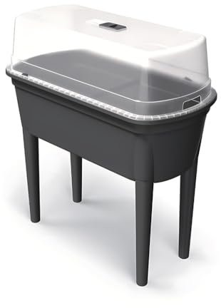 Kreher® Hochbeet, Anzuchtbeet, Gemüsebeet, Pflanzkasten mit Füßen und Haube aus Kunststoff in Anthrazit. Maße: 77,5 x 37,8 x 82 cm! (1)