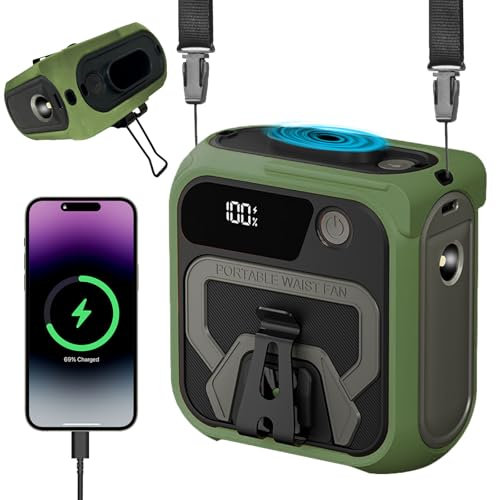 DriveNova 5-in-1 Taillen Clip Ventilator, Tragbarer Ventilator Akku 10000mAh, 7-36h Laufzeit USB Wiederaufladbar Mini Turbo Ventilatoren Aufladbare mit Hängeseil, 5 Windgeschwindigkeite, für Outdoor