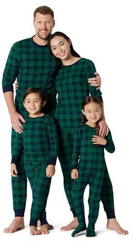 Amazon Essentials Ensembles de Pyjamas de Noël Assortis pour la Famille Homme, Vert Émeraude Foncé Bleu Marine Écossais, M