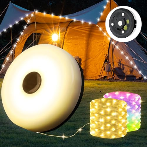 Yizhet 10m Camping Lichterkette, Aufrollbar und Wasserdicht, USB Aufladung, Langlebige LED für Camping, Wandern und Hofdeko(Schwarz)