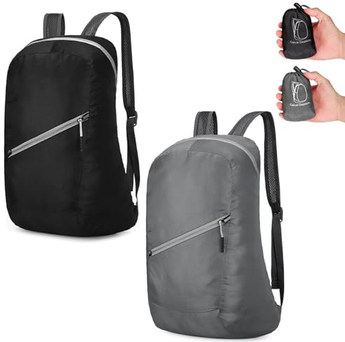 Risipu 2 Stück Faltbarer Rucksack für Herren und Damen, leicht, verstaubar, 20 l, wasserabweisend, Tagesrucksack für Outdoor-Sportausflüge, Wandern, Pendeln