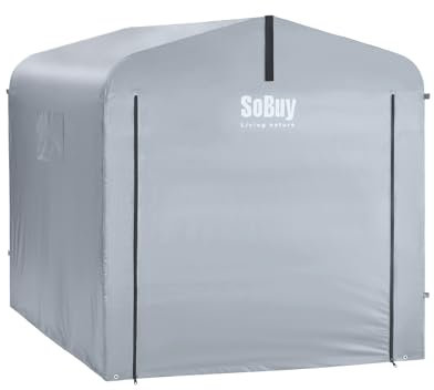 SoBuy Lona de Repuesto para Caseta Jardin Exterior Garaje Exterior para Coches Impermeable Carpa para Moto y Bicicletas Garage Moto para Exterior Cobertizo Jardín Plateado 159x219x165cm SDA12-SIL
