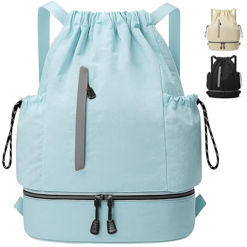 Qoosea Turnbeutel Kordelzug Rucksack, Große Kapazität Sportbeutel Wasserdicht Nylon Turnbeutel, Verstellbar Tunnelzug Gymsack für Damen Herren, Sporttasche für Gym Schwimmen Sport Reisen
